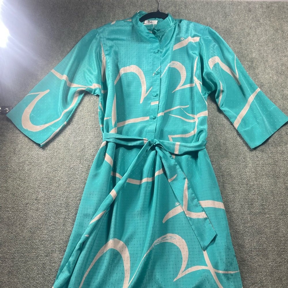 Vintage Turquoise‎ Print Maxi Dress with Tie Belt